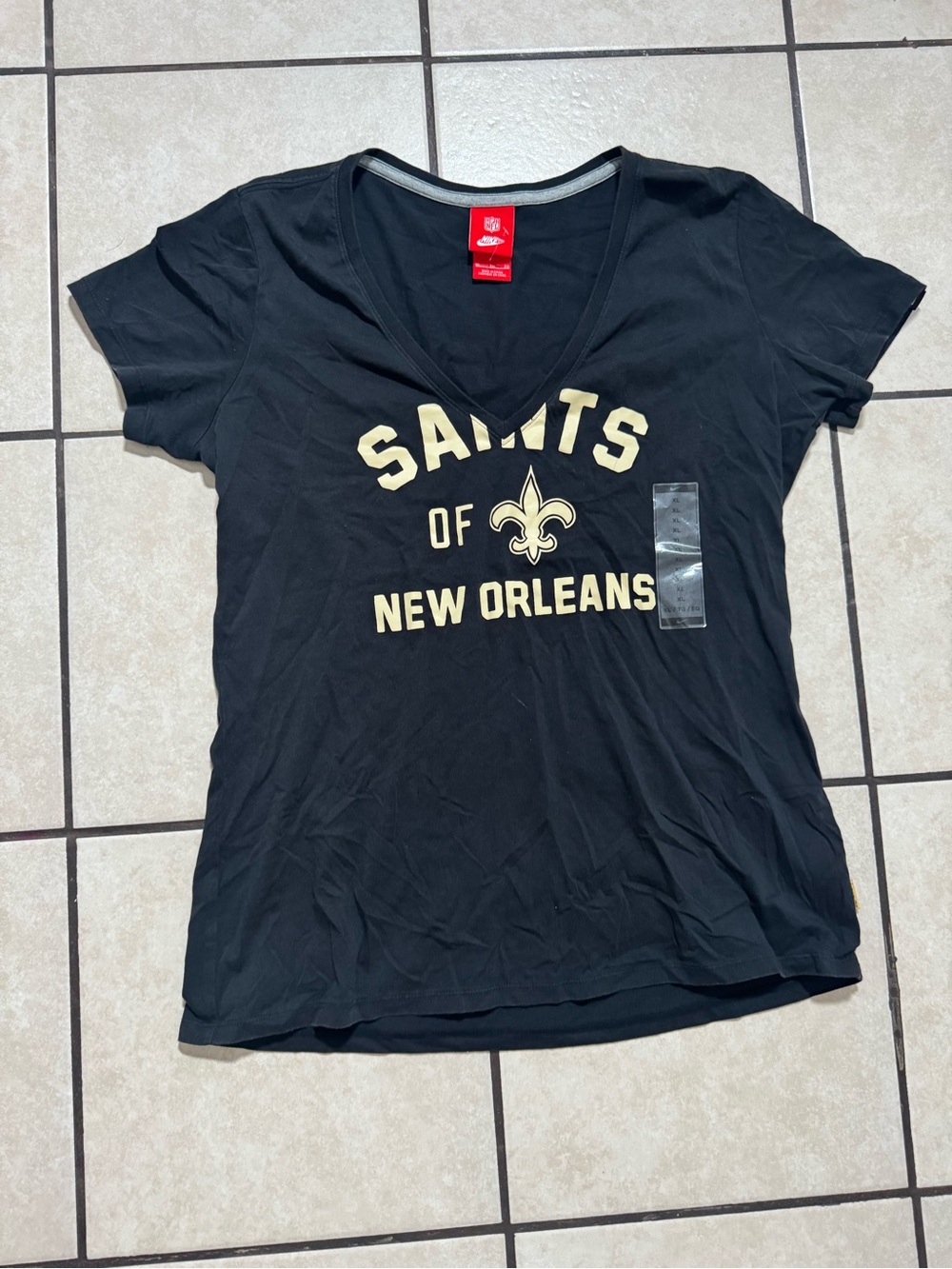 Nike Black Saints of New Orleans V-Neck Tee with Gold Logo